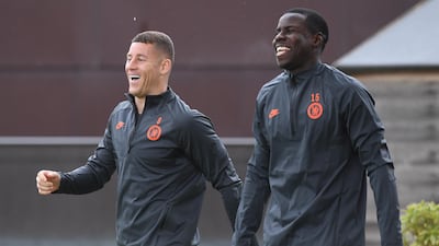 Ross Barkley and Victor Moses take part in a training session. EPA