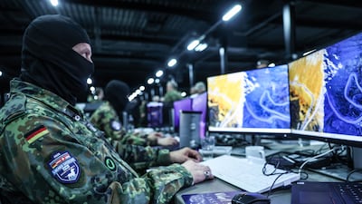 A German soldier takes part in a Nato cyber defence exercise. AFP
