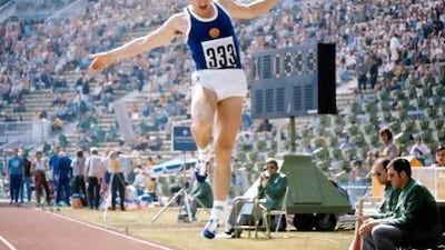 An athlete from the former German Democratic Republic competes in the Olympic Games in 1972. Record label executives claim a new album containing electronic music was made specifically for East German athletes to train and excel at The Games held that year in Munich, Germany. AP Photo