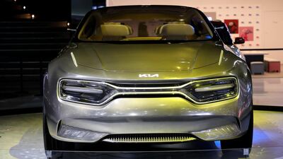 A Kia Imagine concept vehicle stands on display. Seong Joon Cho / Bloomberg