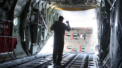 Medical aid is loaded onto a flight bound for Iran. The UAE has donated more than 400 tonnes of aid to at least 43 countries since the outbreak of Covid-19. Wam