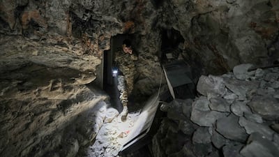 Lebanese army soldiers in a tunnel used by Hezbollah militants near the border with Israeli in the Zibqin Valley. AP