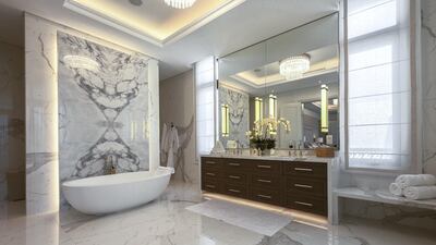 A bathroom with marble finishings. Courtesy Luxhabitat Sotheby's International Realty