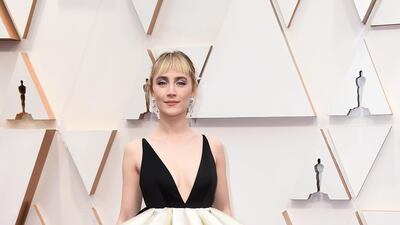 Saoirse Ronan wears custom Gucci at the Oscars at the Dolby Theatre in Los Angeles. AP