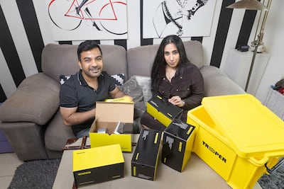 Dippesh Bhargava and Dr Daamini Shrivastav with the Trooper Box, the emergency toolkit they designed. Antonie Robertson / The National