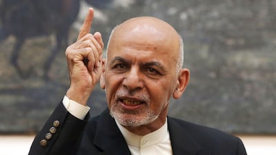 Afghan President Ashraf Ghani speaks during a press conference at the presidential palace in Kabul, Afghanistan. AP