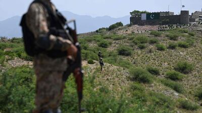 Pakistani soldiers patrol along the border with Afghanistan border in Khyber Pakhtunkhwa province. AFP
