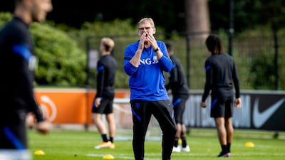 Dutch interim head coach Dwight Lodeweges attends a training session in Zeist, the Netherlands as the team prepares for the Uefa Nations League matches against Poland and Italy. AFP