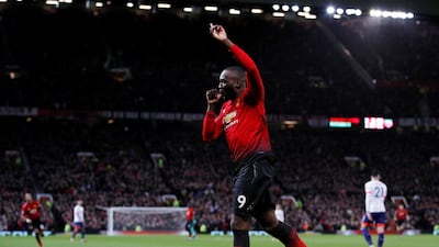 Manchester United's Romelu Lukaku celebrates scoring their fourth goal as United ran out 4-1 winners. Reuters