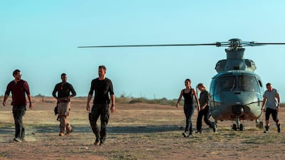 Full cast of '6 Underground' in Abu Dhabi (Left To Right) Manuel Garcia-Rulfo, Corey Hawkins, Ryan Reynolds, Adria Arjona, Mélanie Laurent, and Ben Hardy