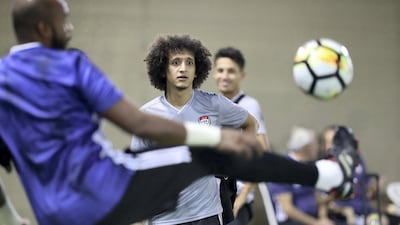 UAE playmaker Omar Abdulrahman training at Al Wasl Sports Club, Dubai, before their upcoming World Cup qualifier against Indonesia . Chris Whiteoak / The National