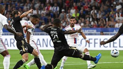 Lyon's Brazilian forward Tete scores his team's first goal. AFP