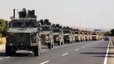 A Turkish miltary convoy is pictured in Kilis near the Turkish-Syrian border, Turkey. REUTERS