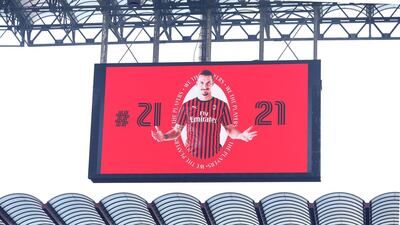 Zlatan Ibahimovic on the big screen before the match in Milan. Getty