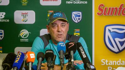 Darren Lehmann addresses the media to announce his decision to step down as Australia coach in March. Getty Images