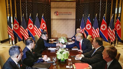 North Korea and the US sit down for a bilateral meeting. Kevin Lim/ The Strait Times / handout