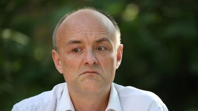 Dominic Cummings gives a statement from inside 10 Downing Street on Monday. Getty Images
