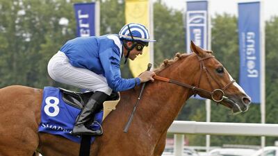 Muraaqib, ridden by Francois Bertras, wins Group 1 Dubai International Stakes sponsored by the Minister Of Finance’s Shadwell Stud. Steven Cargill / Racingfotos.com