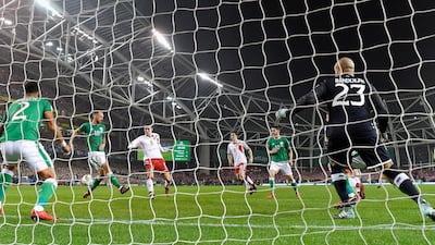 Andreas Christensen of Denmark has his shot deflected in by Cyrus Christie of the Republic of Irelandin a Fifa 2018 World Cup Qualifier Play-Off: Mike Hewitt/Getty Images