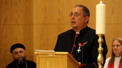 Reverend Andy Thompson speaks during the Remembrance Sunday service