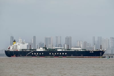 An Indian-flagged tanker carrying liquefied petroleum gas that transited through the Strait of Hormuz remains docked at an offloading terminal along the coast of Mumbai, India. AFP