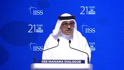 Bahrain’s Foreign Minister Abdullatif Al Zayani speaking at the Manama Dialogue. Photo: IISS