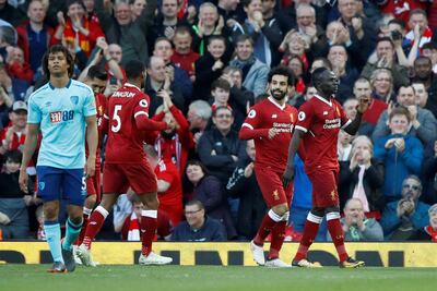 Liverpool's Mohamed Salah, centre, will look to maintain his good form against West Bromwich Albion. Carl Recine / Action Images via Reuters