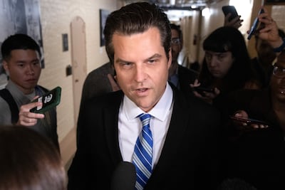 Congressman Matt Gaetz speaks to reporters on Saturday. EPA