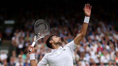 Novak Djokovic of Serbia serves against Jannik Sinner. Getty
