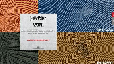 The Harry Potter landing page on the Vans website
