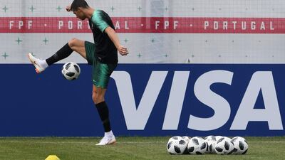 Portugal's forward Cristiano Ronaldo attends a training session at the team's base in Kratovo, outside Moscow, on June 19, 2018, on the eve of the Russia 2018 World Cup Group B football match between Portugal and Morocco. Francisco Leong / AFP