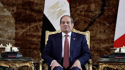 Egypt's President Abdel Fattah El Sisi looks on as he attends a trilateral summit with the King of Jordan and the French President to discuss the situation in Gaza, at the Presidential Palace in Cairo. AFP
