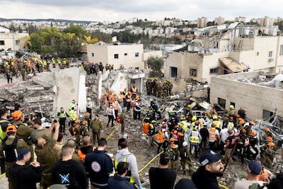 The wreckage left by a deadly missile strike in Beit Shemesh, Israel. Getty Images