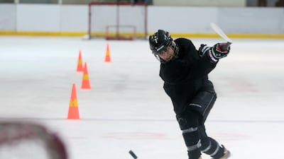 Fatima Al Ali with the Abu Dhabi Storms practises at the Abu Dhabi Ice Rink in Abu Dhabi on February 1, 2014. Christopher Pike / The National