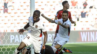 Nice’s Malang Sarr celebrates scoring against Rennes in his team's Ligue 1 victory on Sunday. Franck Pennant / AFP / August 14, 2016