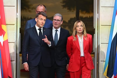 From left, French President Emmanuel Macron, German Chancellor Friedrich Merz, UK Prime Minister Keir Starmer and Italian Prime Minister Giorgia Meloni in Paris. EPA