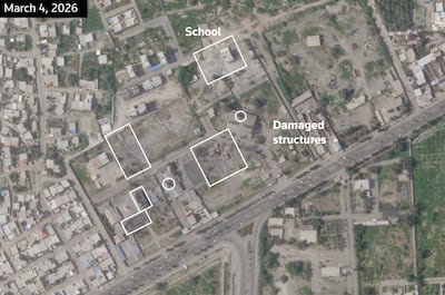 A satellite image showing Shajarah Tayyebeh girls' school and other structures damaged after being struck. Reuters