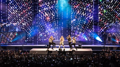 The 48-year-old performed some slick dance routines with male backing dancers