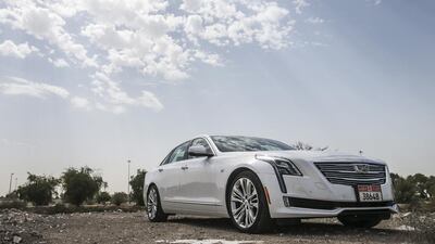 The 2017 Cadillac CT6 is packed with technology and driver aids, including a video display that can substitute for the rear-view mirror, plus massage seats front and rear. Mona Al Marzooqi / The National