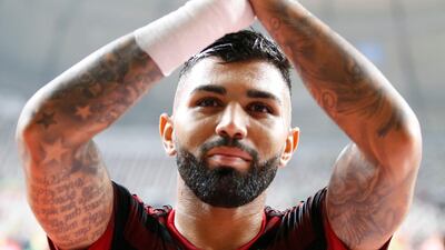 Gabriel Barbosa of Flamengo celebrates after winning the match. EPA