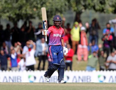 Rohit Paudel became the youngest man to score an ODI fifty, breaking Pakistan all-rounder Shahid Afridi's 22-year-old record. Chris Whiteoak / The National