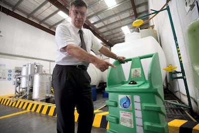 Modular production of biofuel is more sustainable long-term, says Mr Fielder seen here with Neutral Fuels modules. Ruel Pableo for The National