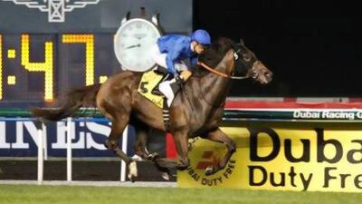 Sajjhaa, ridden by Silvestre De Sousa, is improving with every win this season. Razan Alzayani / The National