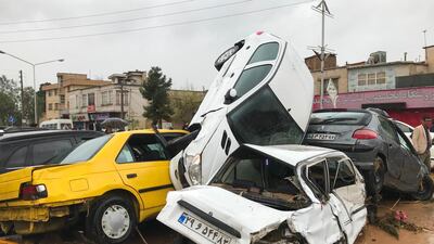 Cars pilling up in a street in the southern city of Shiraz. AFP