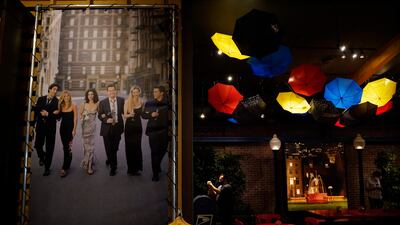 A portrait of the cast of 'Friends' hangs in the Central Perk Cafe set-up at the Warner Bros Studio Tour Hollywood media preview.