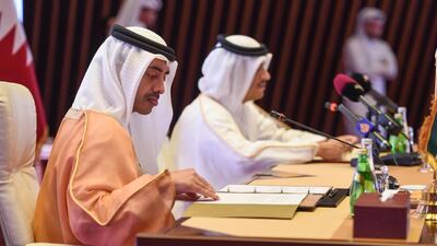Sheikh Abdullah bin Zayed, Minister of Foreign Affairs and Sheikh Mohammed bin Abdul Rahman Al Thani, Foreign Minister of Qatar at the sixth session of the joint higher committee between the UAE and Qatar. Wam