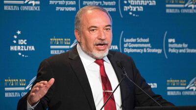 Israeli defence minister Avigdor Lieberman speaks during a security conference in the central Israeli city of Herzliya on June 22, 2017. Jack Guez / AFP