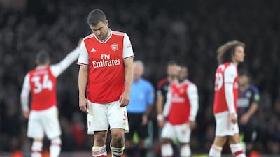 LONDON, ENGLAND - OCTOBER 27: A dejected looking Sokratis Papastathopoulos of Arsenal during the Premier League match between Arsenal FC and Crystal Palace at Emirates Stadium on October 27, 2019 in London, United Kingdom. (Photo by Catherine Ivill/Getty Images)