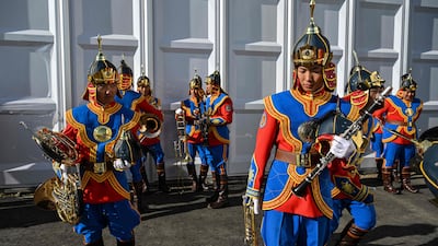 Musicians prepare to perform in the opening ceremony of the Conference of the Parties to the UN Convention to Combat Desertification, in Mongolia. AFP