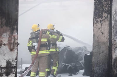A fire erupted in a tyre factory in Umm Al Quwain last night. Courtesy UAQ Civil Defence.